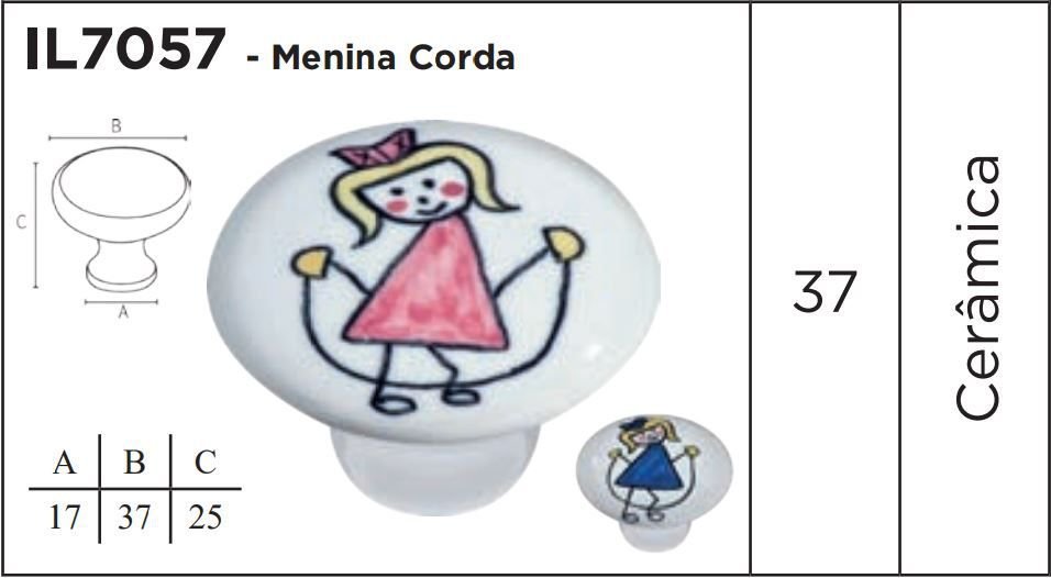 Puxador de Porcelana Infantil Menina Corda Italy Line IL 7057