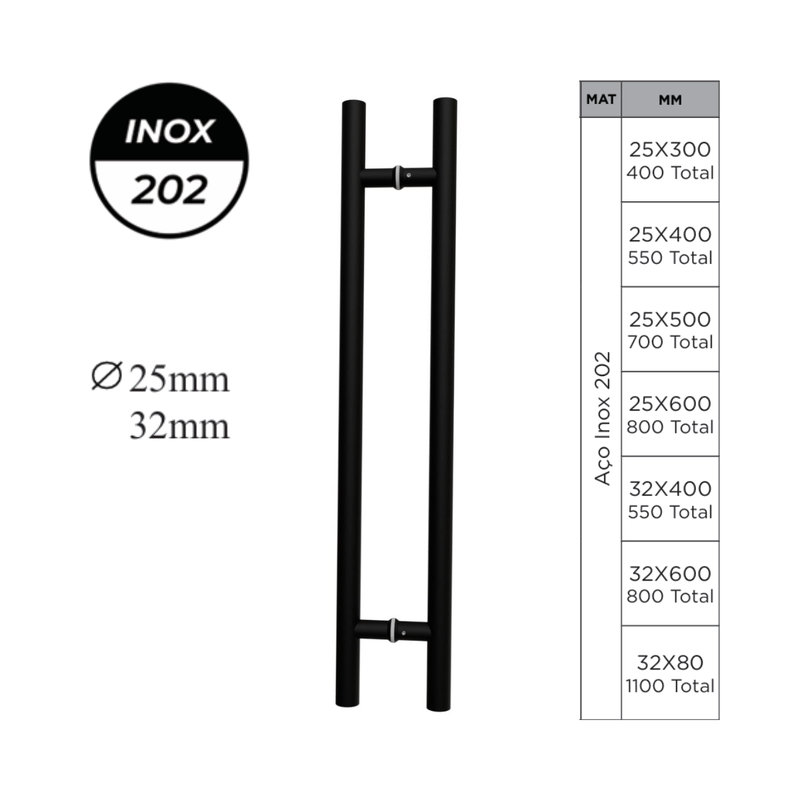 Puxador Duplo Preto em Inox Italy Line