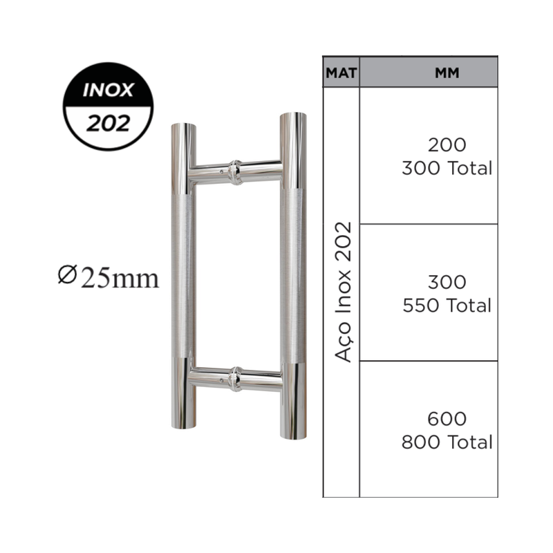 Puxador Dupla Fixação para Portas Inox 202 Polido e Escovado DF996
