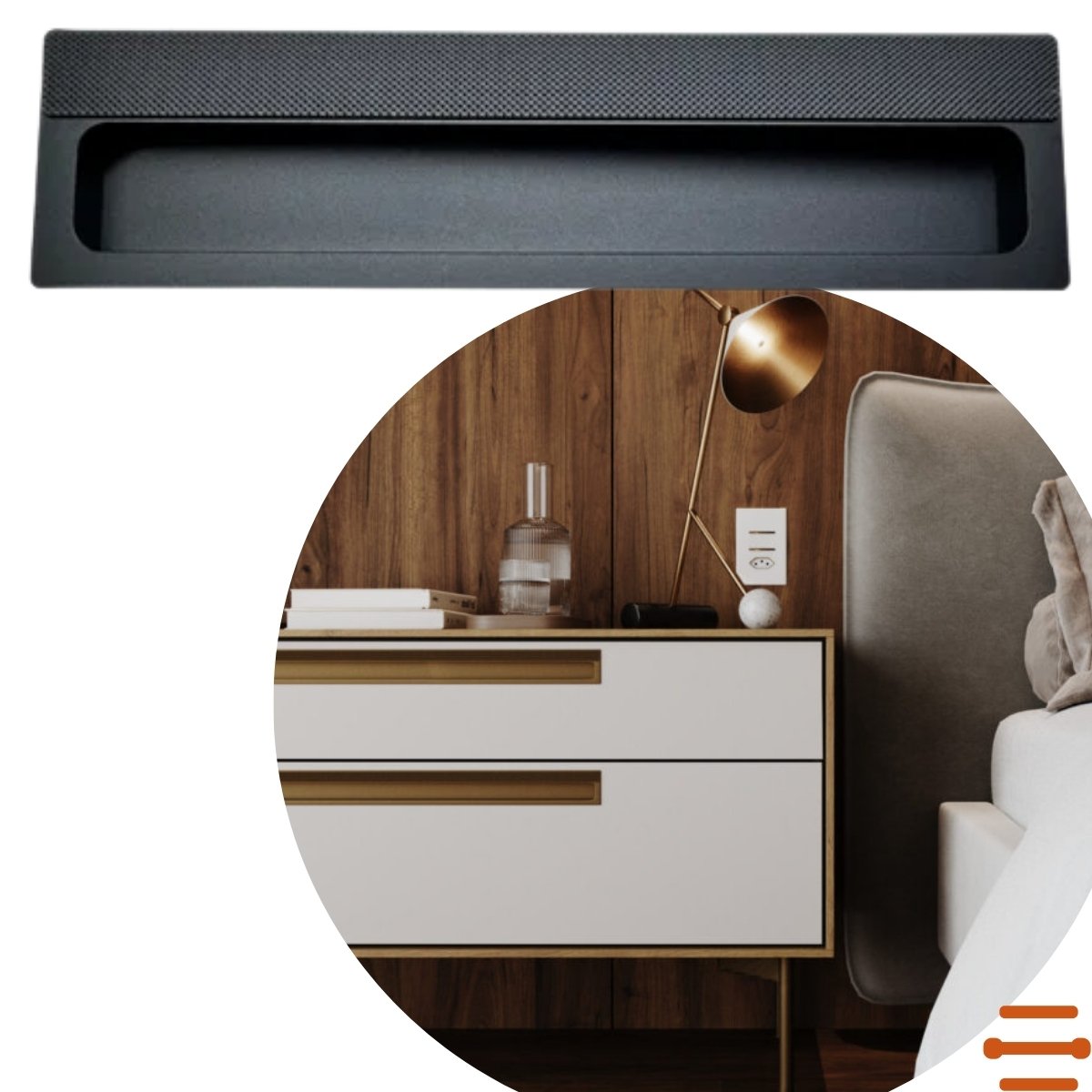 Puxador para Móveis Concha de Embutir Celleno Preto Italy Line
